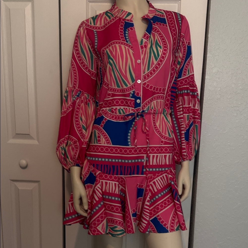 Stylish Pink and Blue Patterned Dress